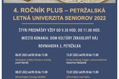 4. ročník PLUS - Petržalskej letnej univerzity seniorov
