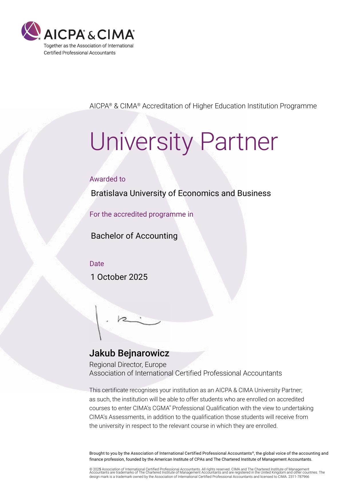 AICPA & CIMA accreditation for accounting degree program