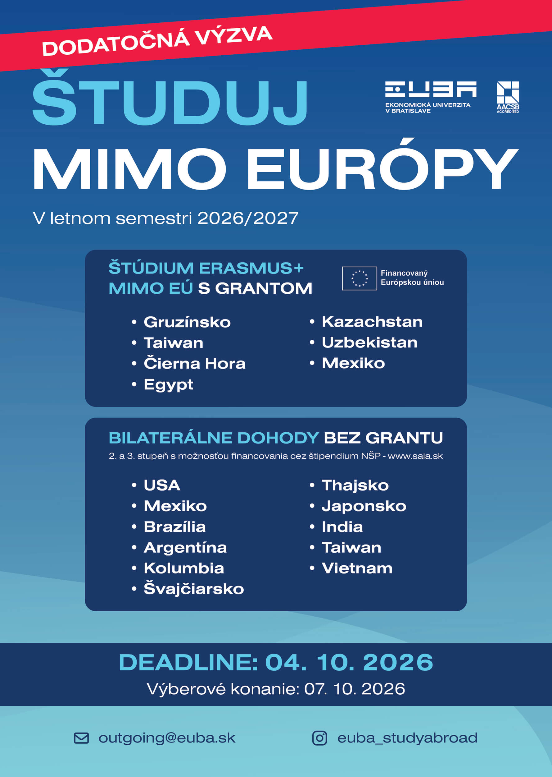 Študuj v zahraničí v akademickom roku 2026/2027
