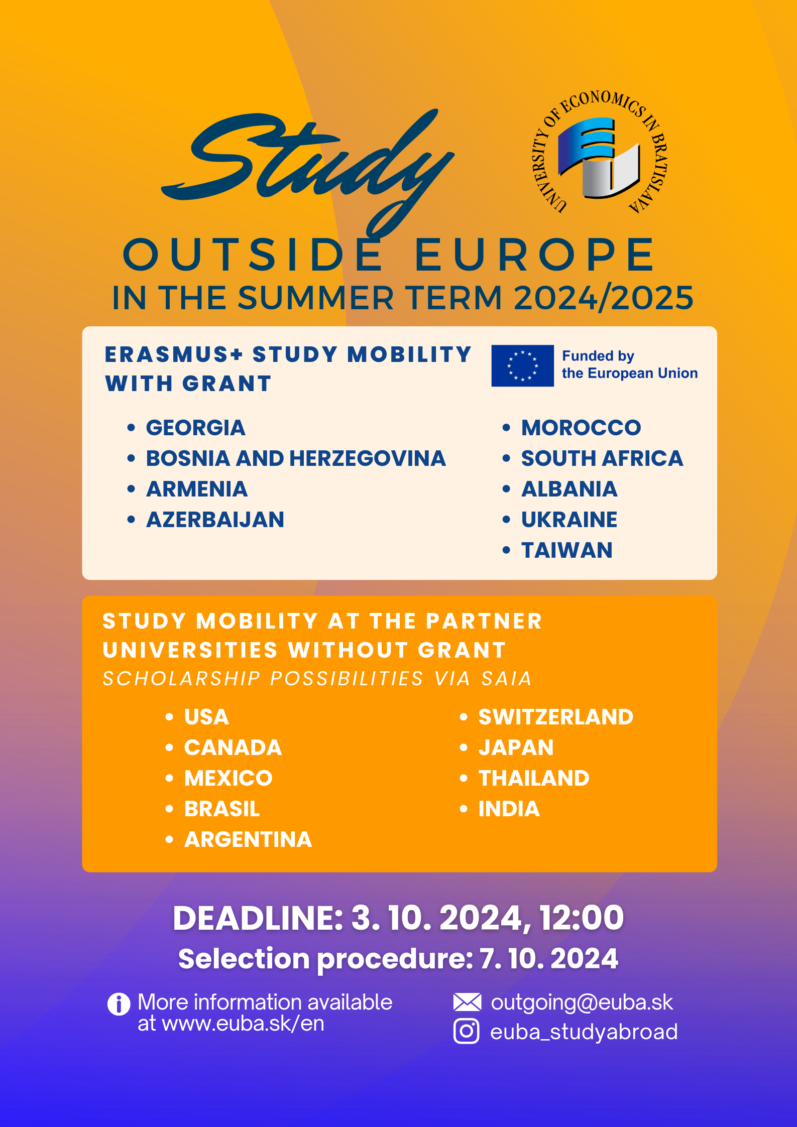 Study outside Europe in the academic year 2024/2025