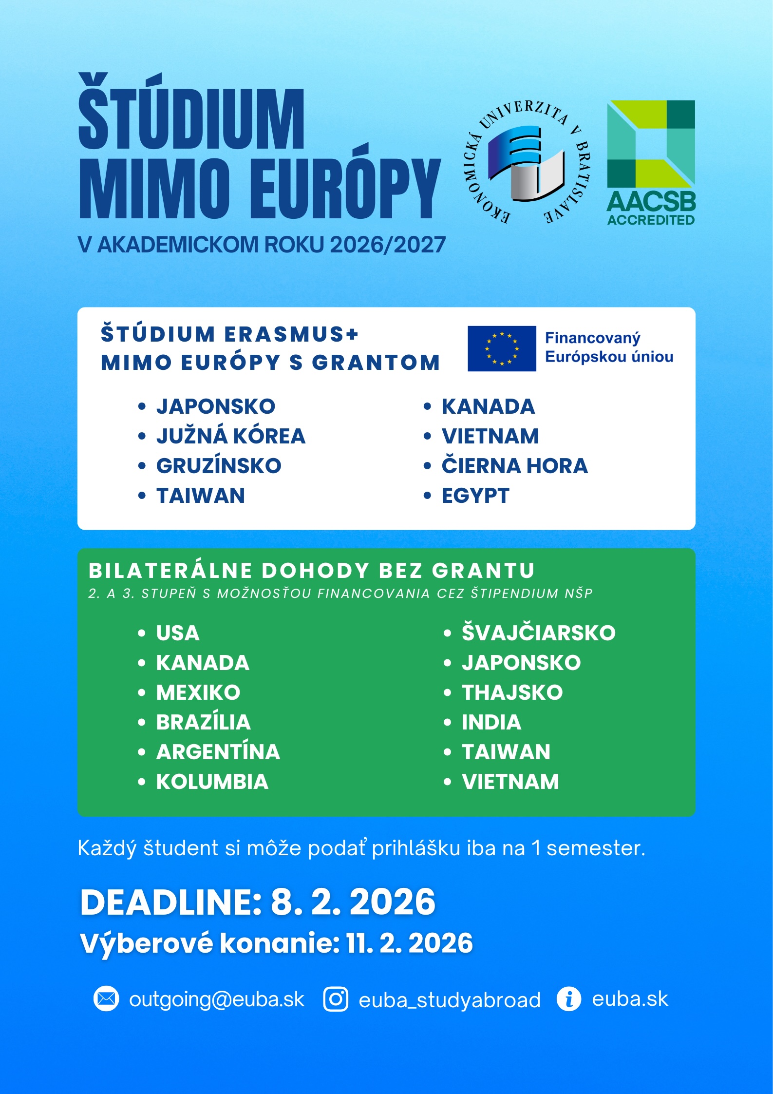 Študuj v zahraničí v akademickom roku 2026/2027