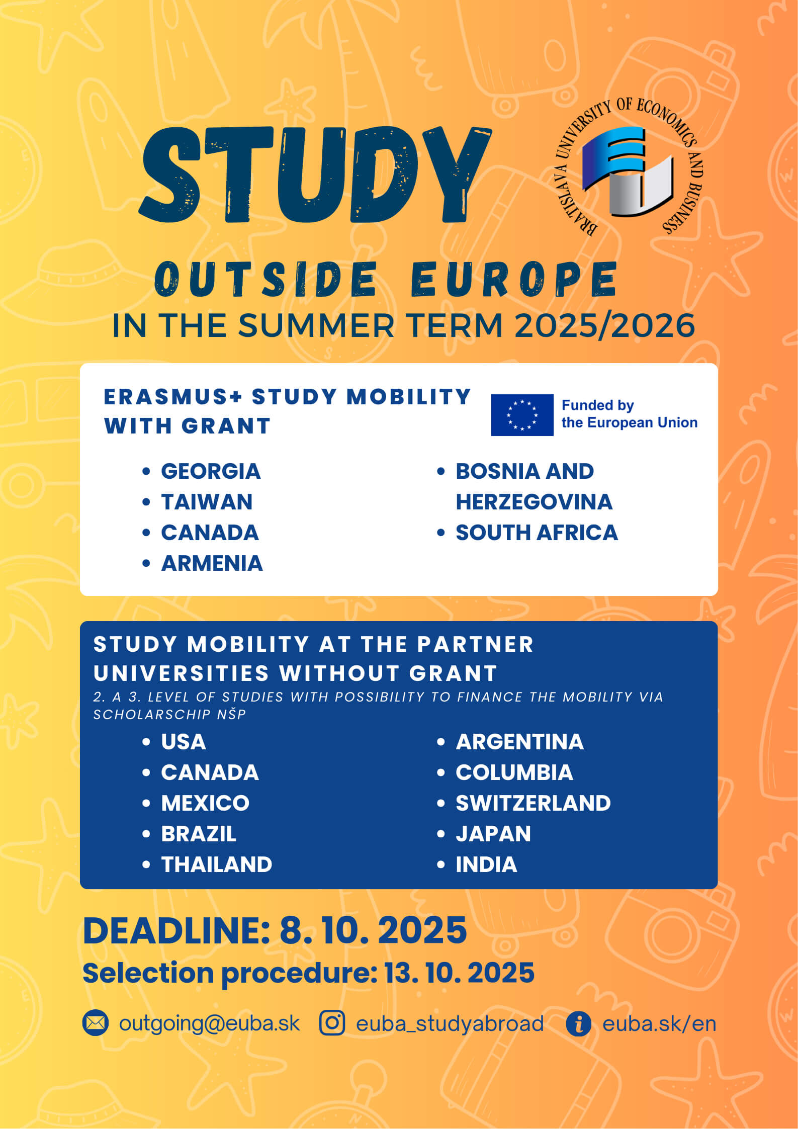 Study outside Europe in the academic year 2025/2026
