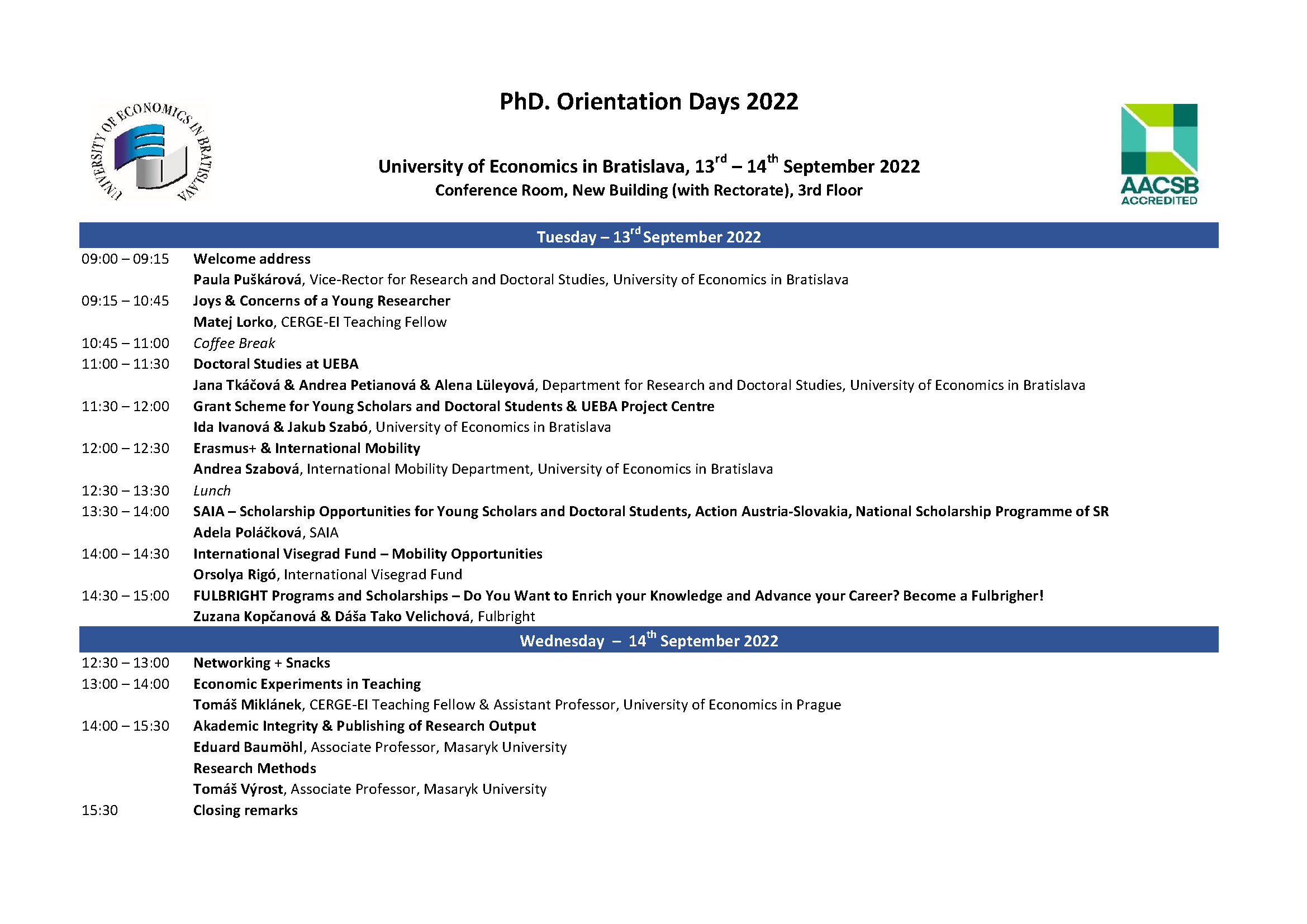 phd. orientation days 2021 program