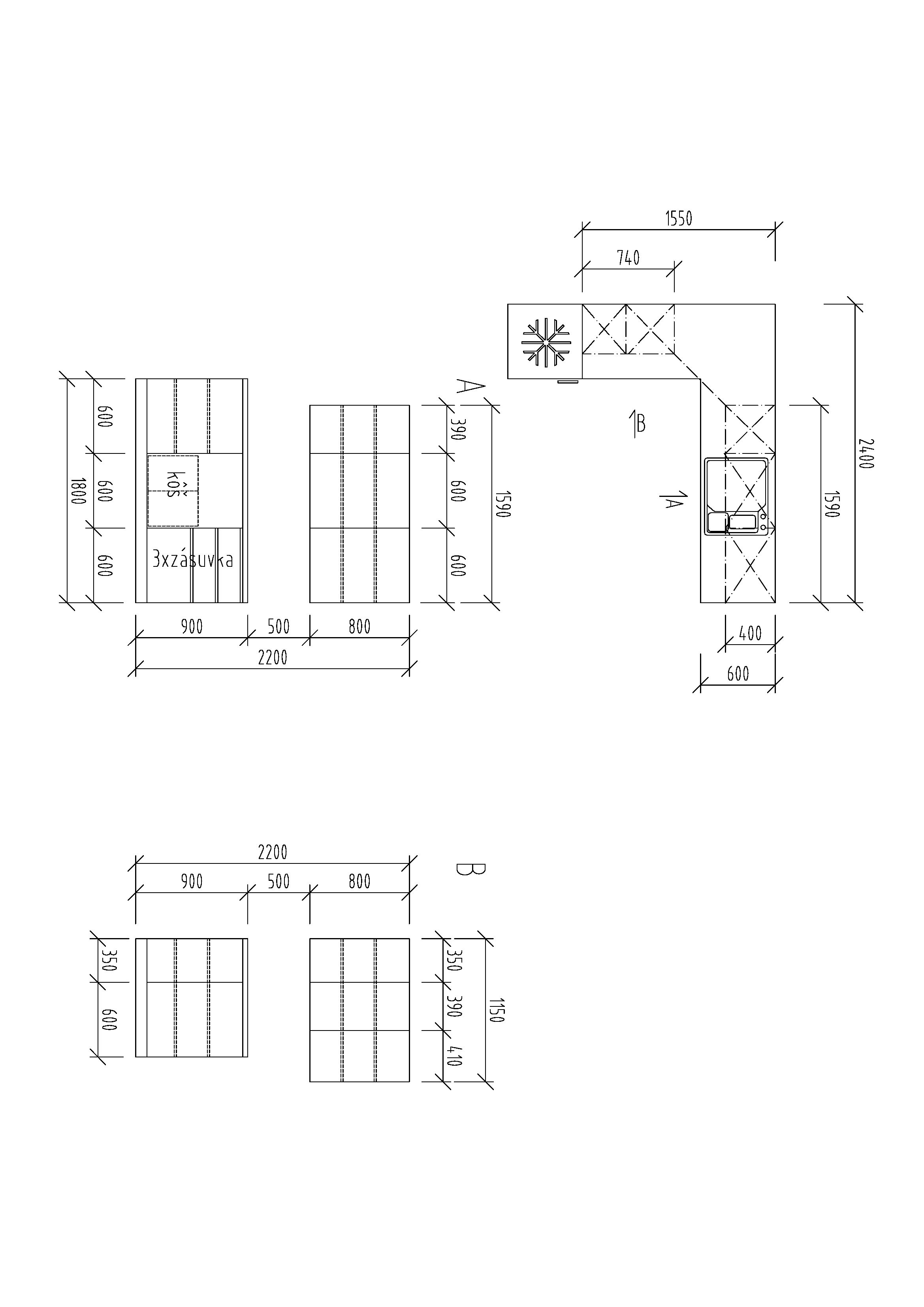 Nákres kuchynskej linky