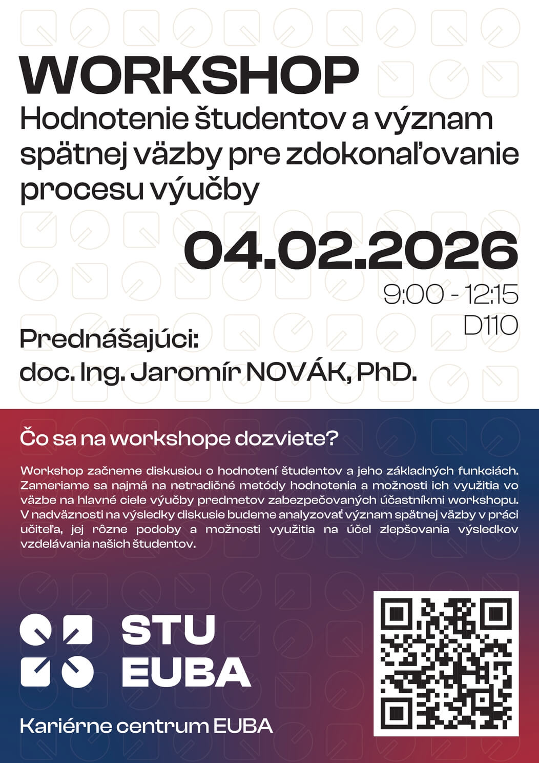 Pozvánka na workshop: Hodnotenie študentov a význam spätnej väzby pre zdokonaľovanie procesu výučby