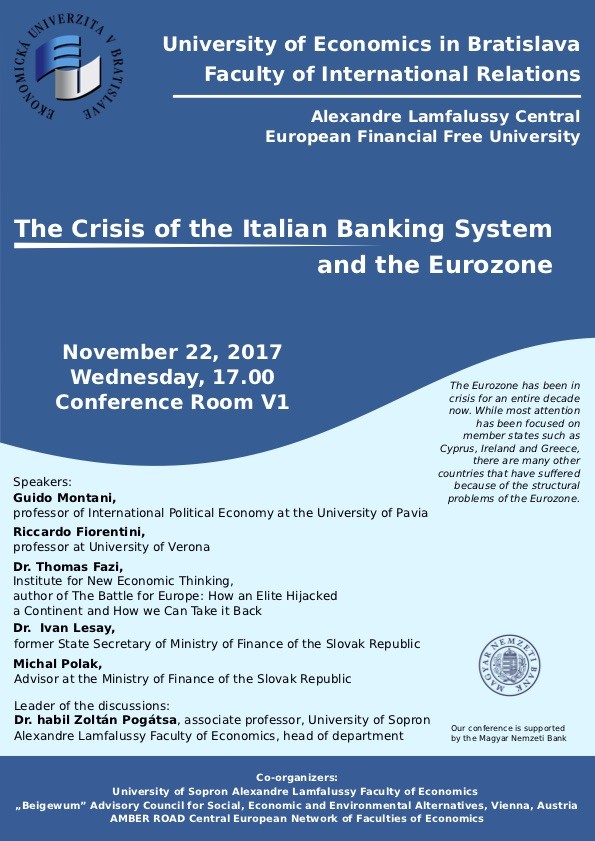 Pozvánka na konferenciu: Kríza v talianskom bankovom systéme a eurozóne (The Crisis of the Italian Banking System and the Eurozone)