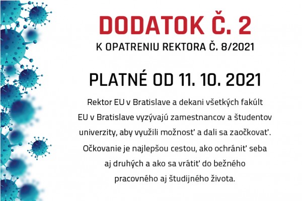 Dodatok č. 2 k opatreniu rektora č. 8/2021