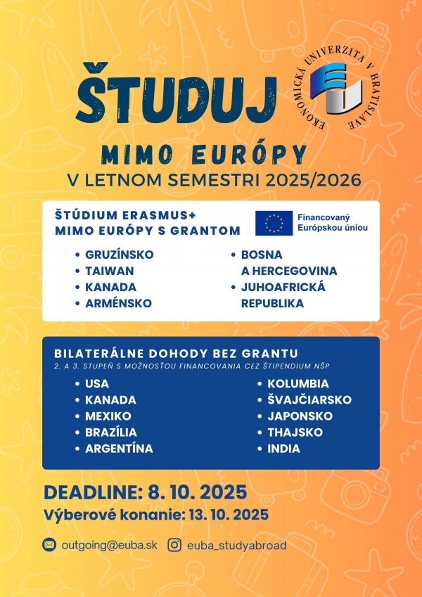 Študuj v zahraničí v letnom semestri akademického roku 2025/2026