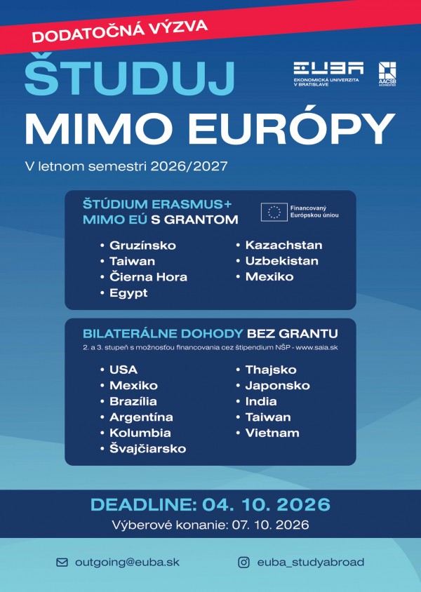 Študuj v zahraničí v akademickom roku 2026/2027 - Dodatočná výzva